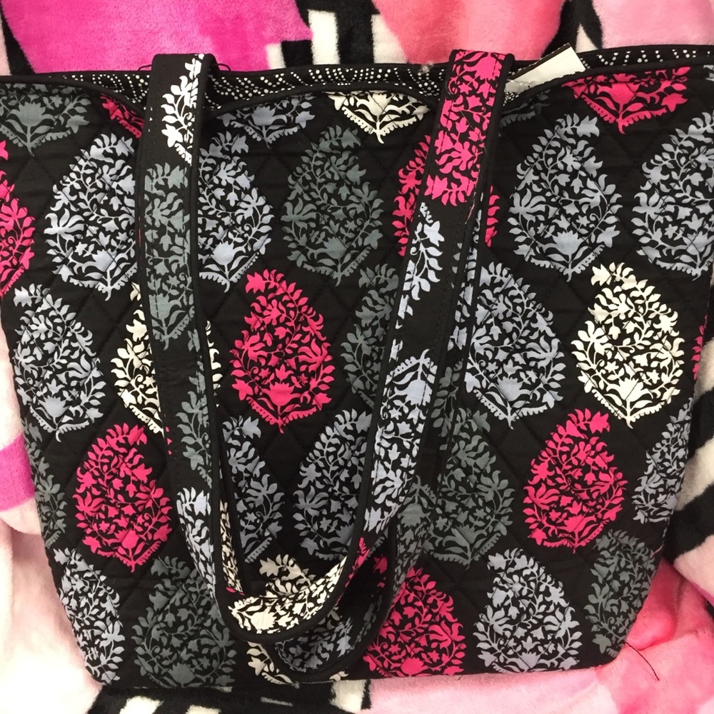 NWT Vera Bradley shopper tote black pink gray bag